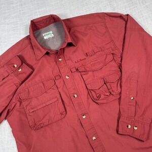 LL Bean Buzz Off Insect Shield Fishing Shirt Men L Vent Red Outdoor Utility Gorp